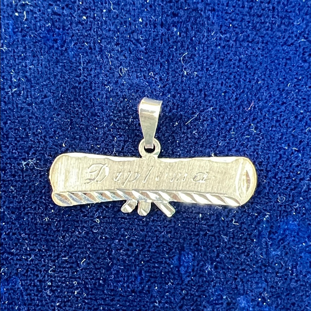 White gold Scroll Pendant Necklace Charm - Engraved